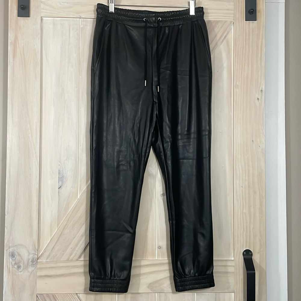 TAHARI faux leather joggers